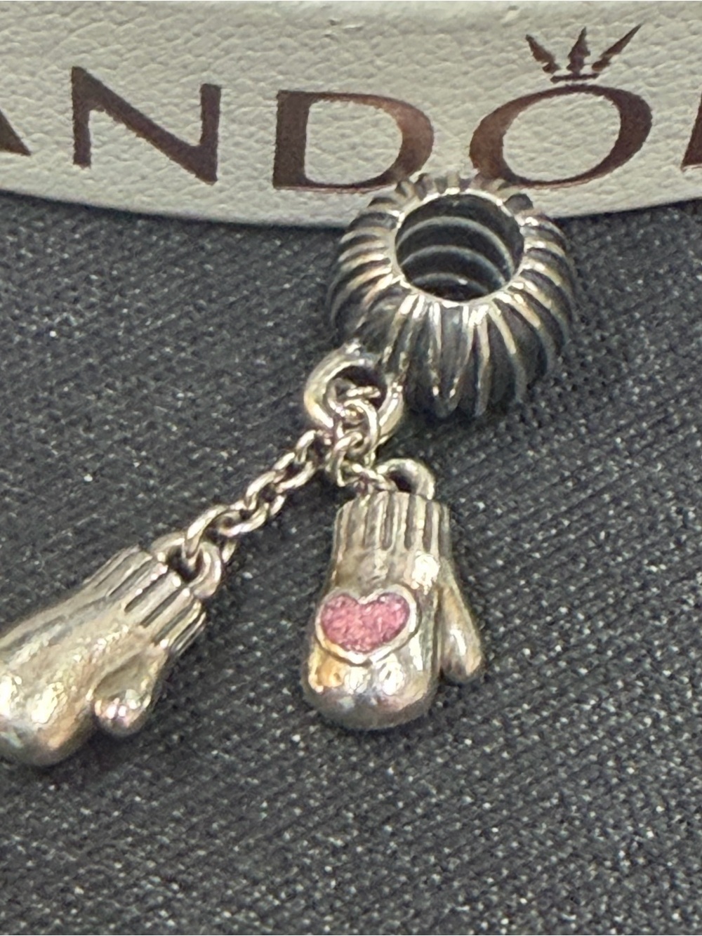 Pandora Sterling Silver Pink Heart Mitten Dangle Charm